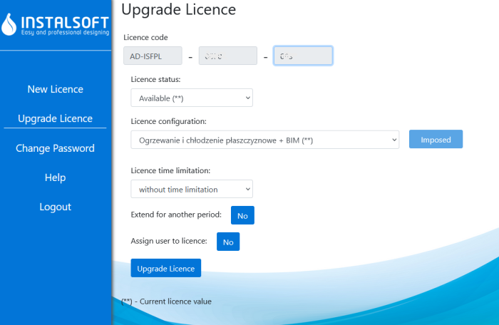 2. Upgrade of the licence