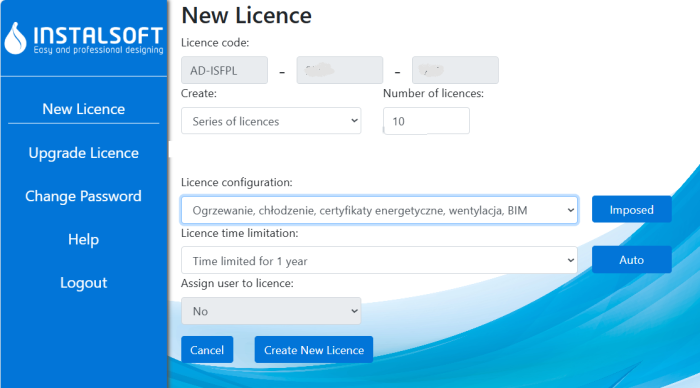 1. Creation of new licences