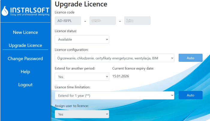 2. Upgrade of the licence